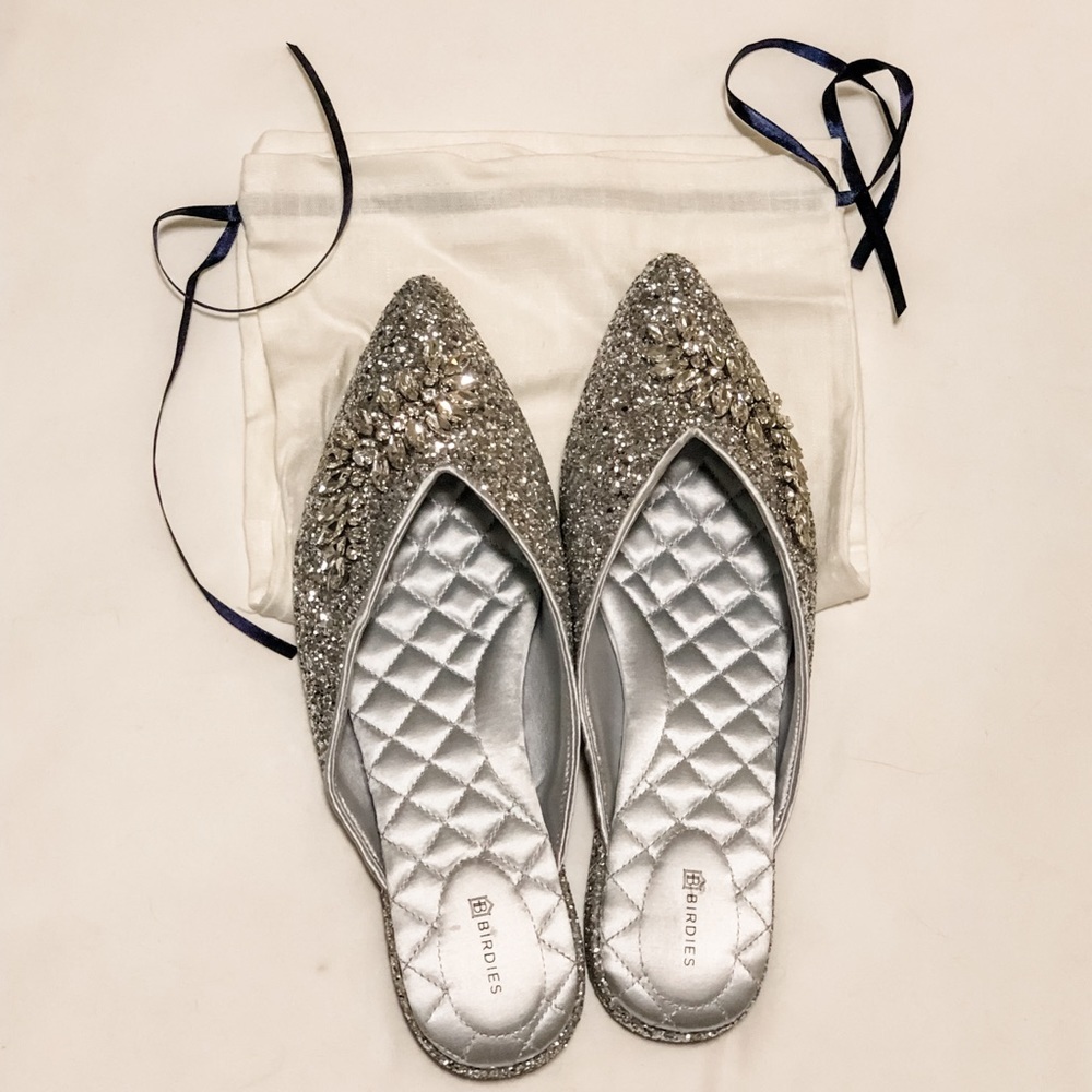 Birdies Swan in Jeweled Silver Sparkle - Size 10.5 - Like New